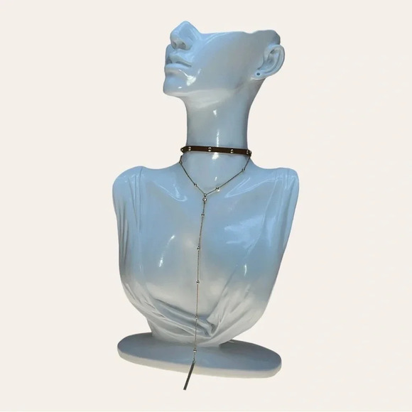 REVOLVE X ETK BY ETTIKA CHOKER NECKLACE FAUX SUEDE WITH STUDS/GOLD ACCENT DANGLE - Picture 4 of 13